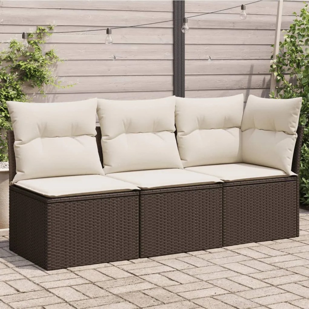 3 személyes barna polyrattan kerti kanapé párnával