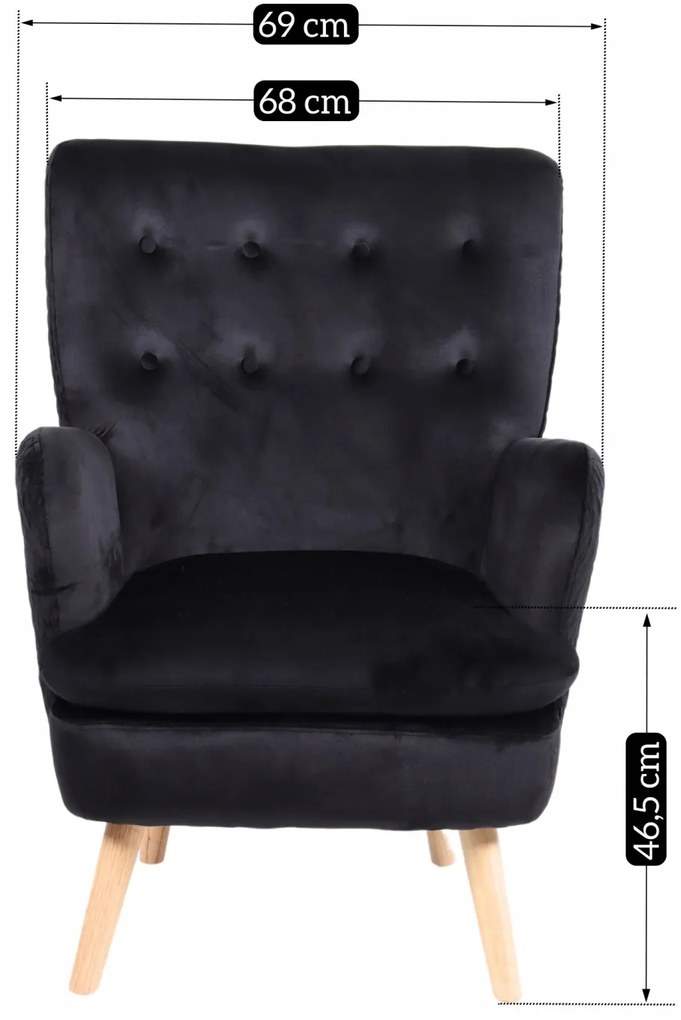 Füles Fotel Fekete Bársony Kárpittal. SANTOS