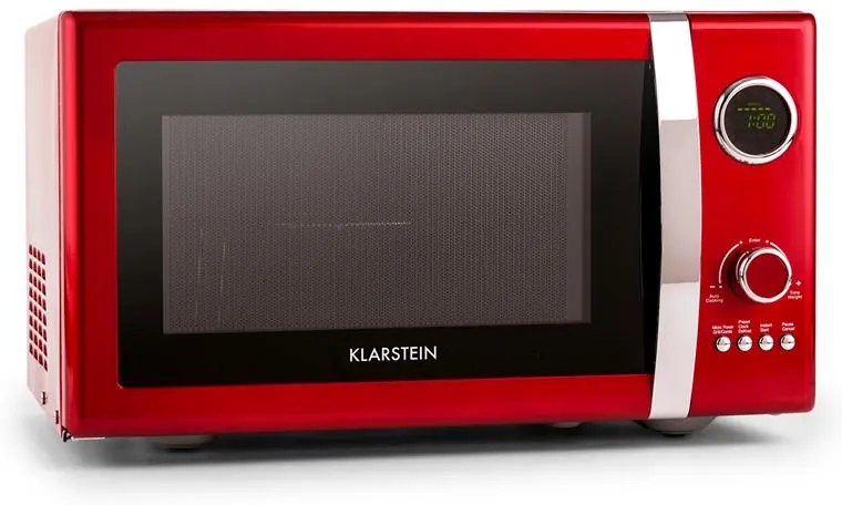 Klarstein Fine Dinesty, 2 az 1-ben mikrohullámú sütő, 23 l, 800 W, grill: 1000 W, retró, 12 program, piros