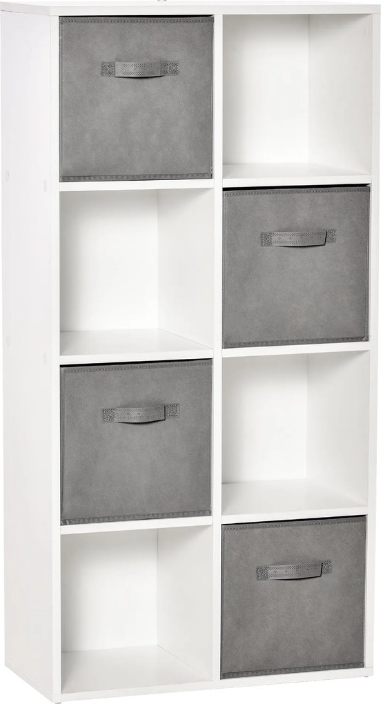 HOMCOM 8 rekeszes könyvespolc moduláris könyves szekrény 4 eltávolítható nem szőtt szövet fiókkal 61.5x30x121.6 cm Fehér és Szürke | Aosom