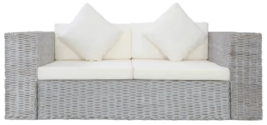 szürke 2 részes természetes rattan kanapészett párnákkal