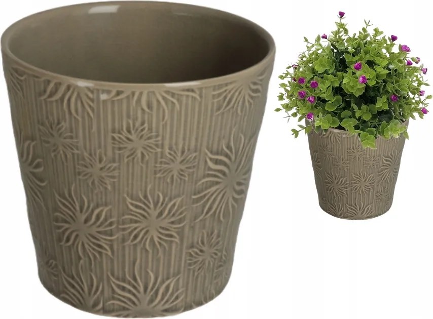 Kerámia kaspó 12,5x13,5 cm dekoratív vintage szürke ezüst kerek