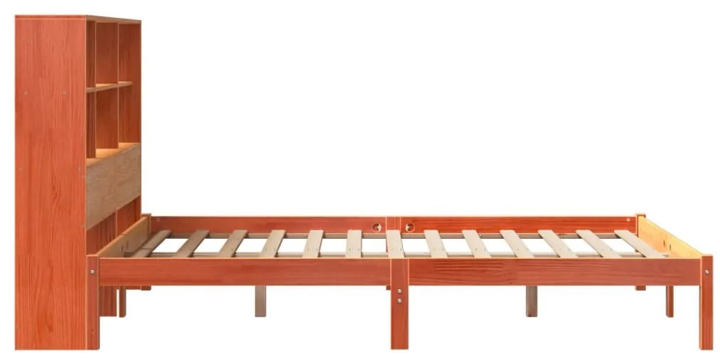 barna tömör fenyőfa könyvespolcos ágy matrac nélkül 120 x 200cm
