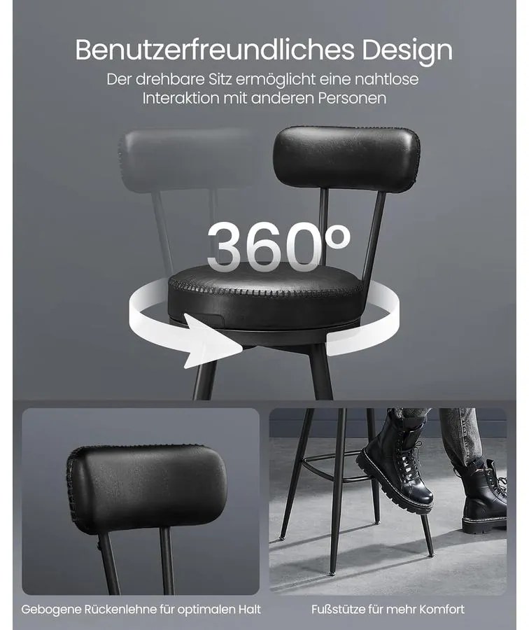 EKHO 360°-ban forgatható bárszék 2 darabos szett, 76 cm magas, tintafekete színben