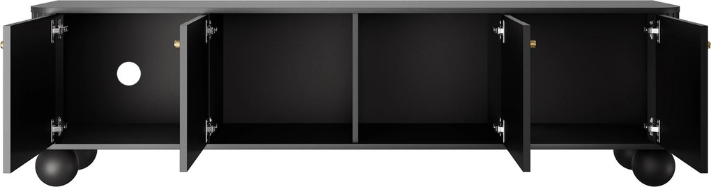 Vesper 4D TV szekrény 187 cm - fekete / arany fogantyúk / gömb alakú lábak