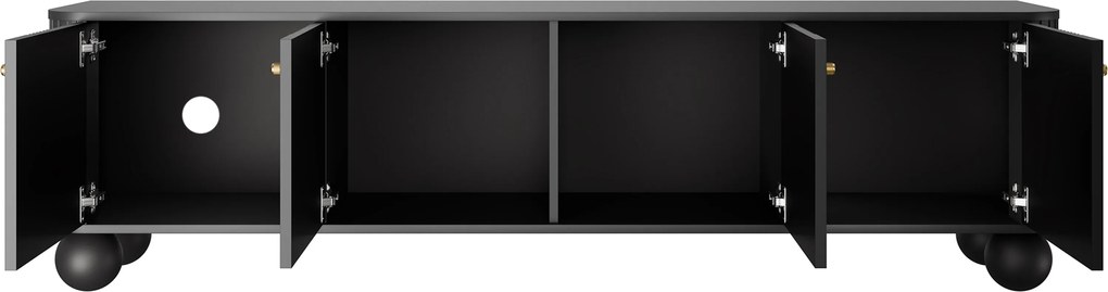 Vesper 4D TV-szekrény 187 cm - fekete / arany fogantyúk / gömb lábak