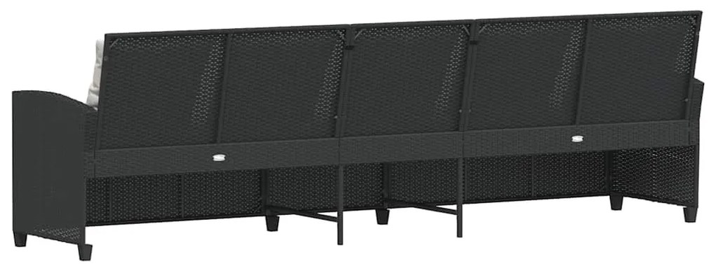 5 személyes fekete polyrattan kerti kanapé párnával
