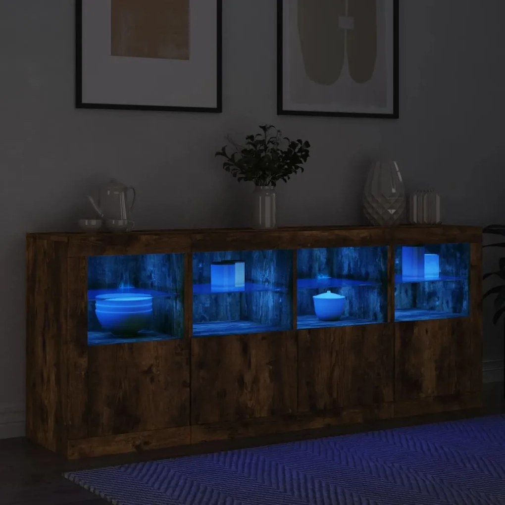 füstös tölgy színű tálalószekrény LED-ekkel 163 x 37 x 67 cm