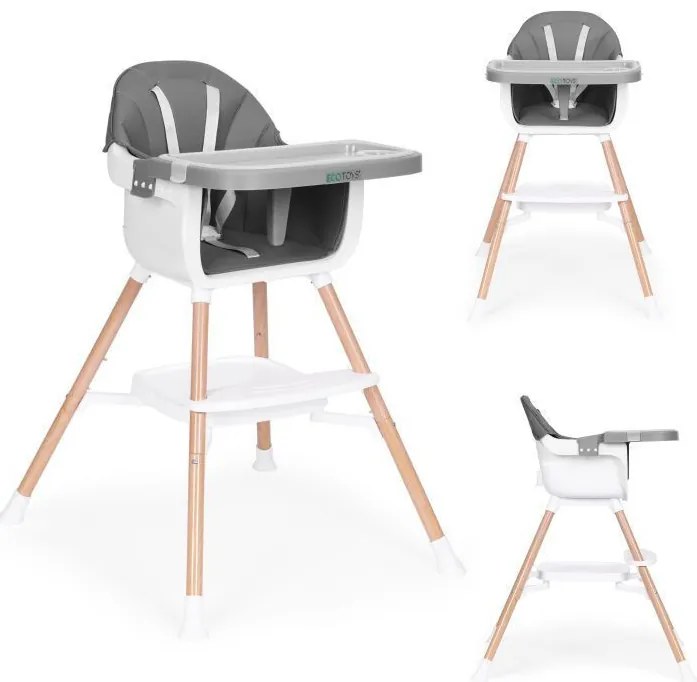 Gyerek etetőszék 2 az 1-ben szürke