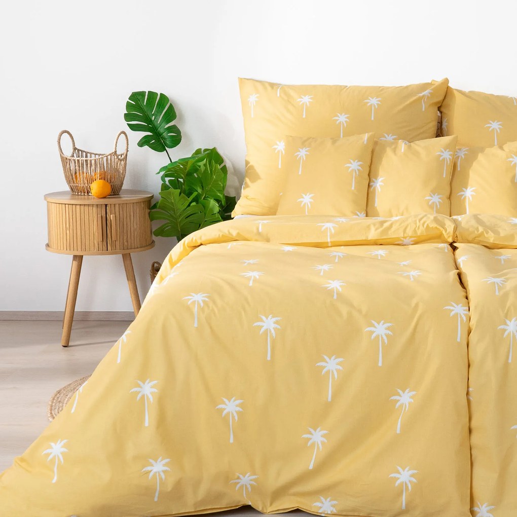 Goldea pamut ágyneműhuzat - pálmák sárga alapon 200 x 200 és 2db 70 x 90 cm