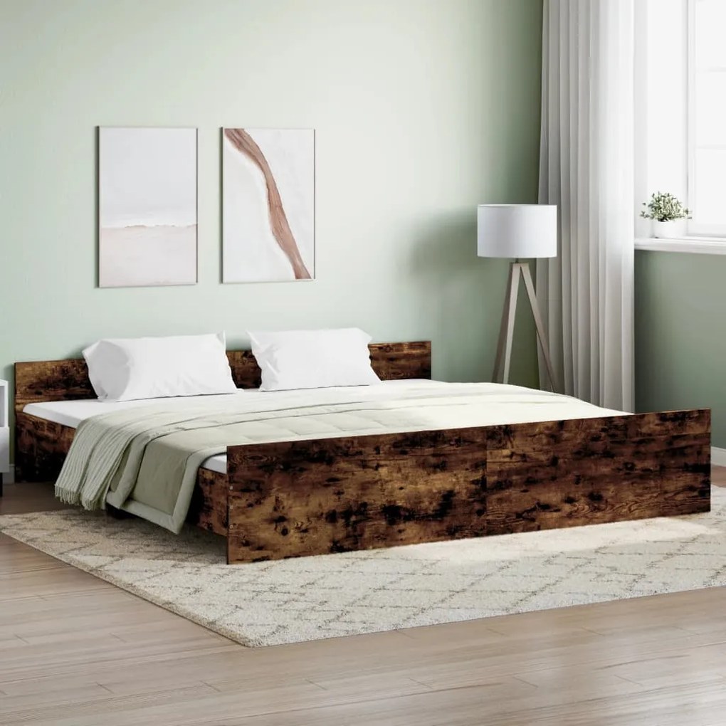 füstös tölgy színű ágykeret fej- és lábtámlával 200 x 200 cm