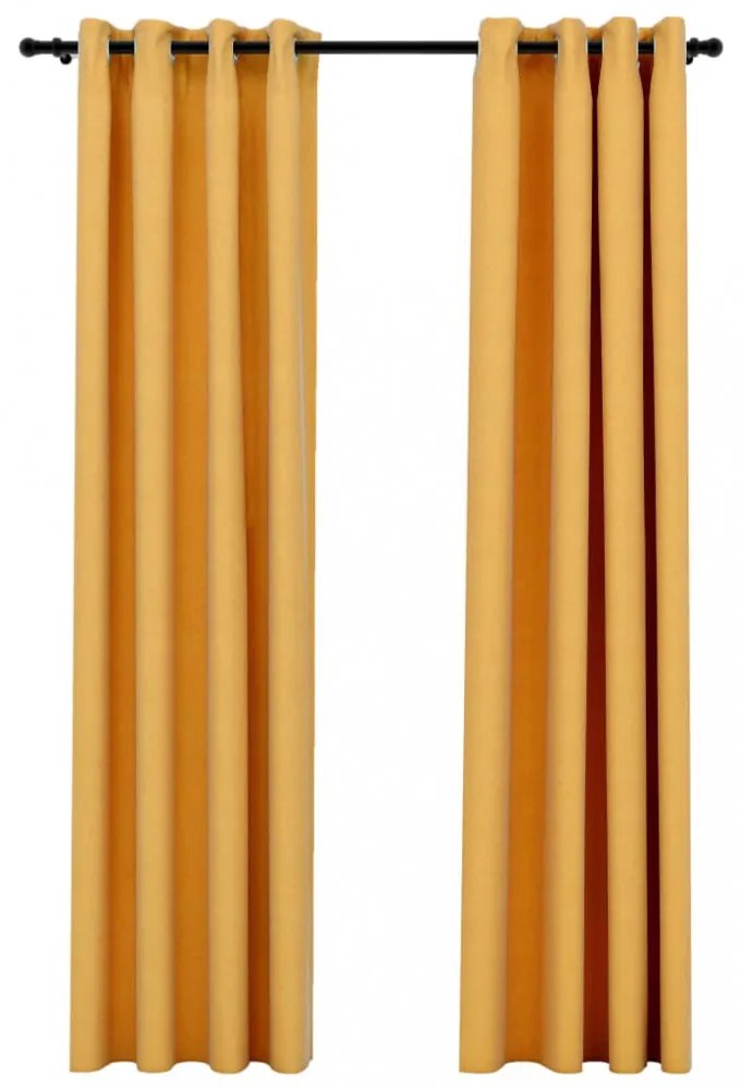 2 db sárga vászonhatású sötétítőfüggöny fűzőkarikával 140 x 245 cm