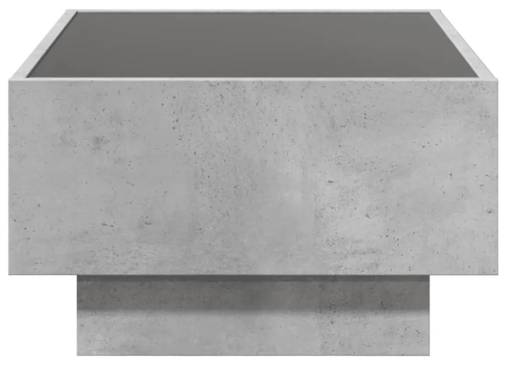 betonszürke szerelt fa dohányzóasztal LED-del 70 x 50 x 30 cm