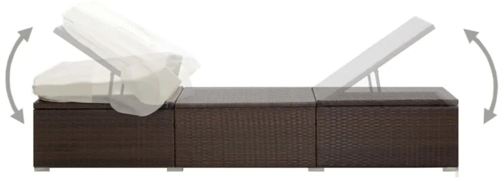 barna polyrattan napozóágy napellenzővel és párnával