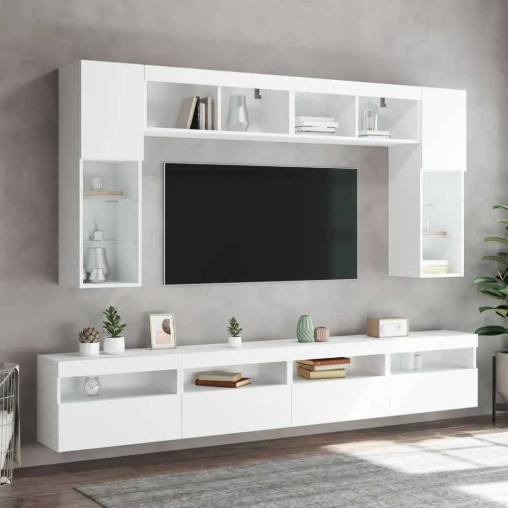 2 db fehér falra szerelhető TV-szekrény LED-ekkel 60x30x40 cm