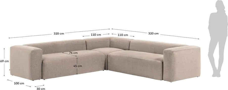 Bézs zsenília sarokkanapé Blok – Kave Home