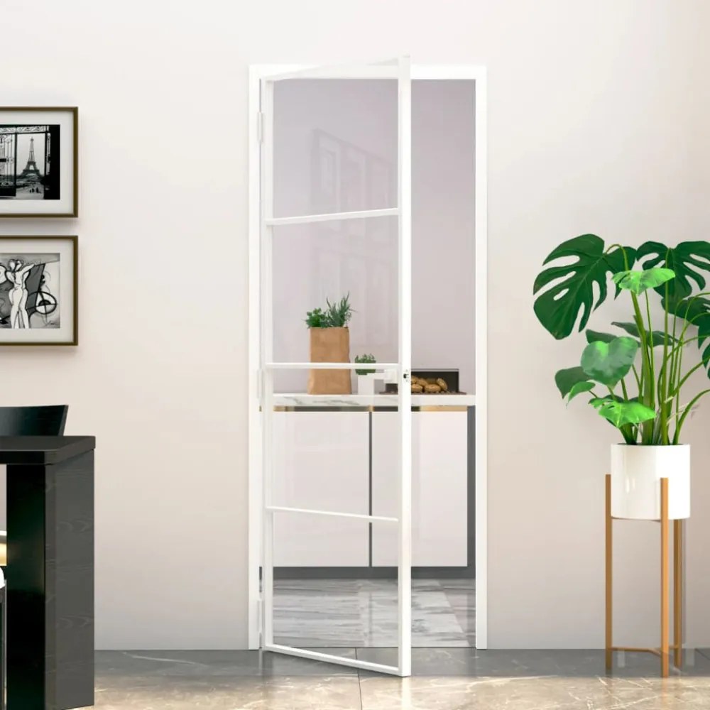 fehér edzett üveg és alumínium vékony beltéri ajtó 76x201,5 cm