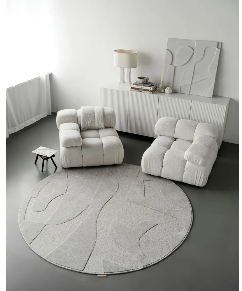 Világosszürke gyapjú kerek szőnyeg ø 160 cm Morphic Botanica – Agnella