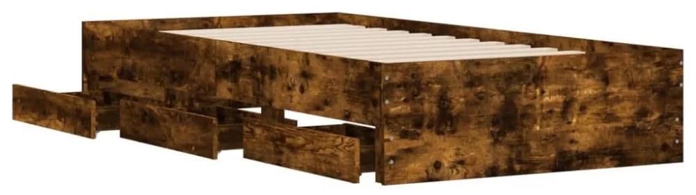 füstös tölgy színű szerelt fa ágykeret fiókokkal 100 x 200 cm