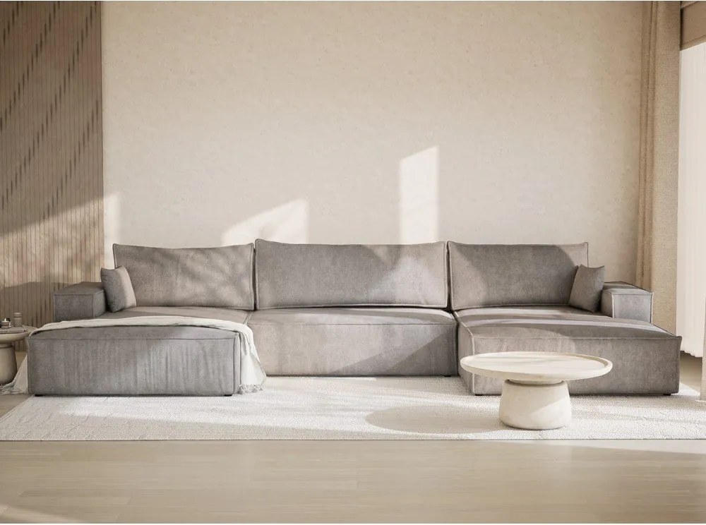 Szürkésbézs zsenília kinyitható-tárolóhelyes sarokkanapé (U alakú) Kyoto – Maison de Rêve