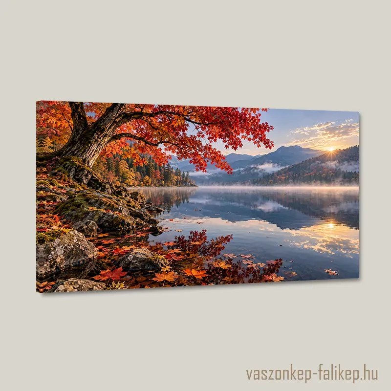 Őszi csend a tónál – prémium vászonkép 40x23 cm