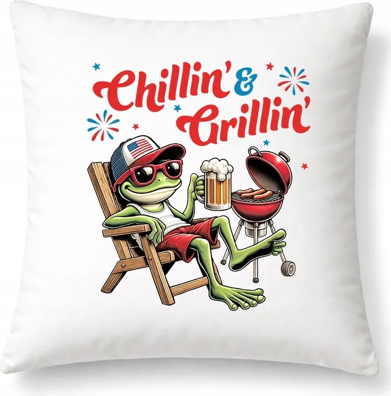 Párna Vicces Grill Nyomtatás Chillin and Grillin Fehér