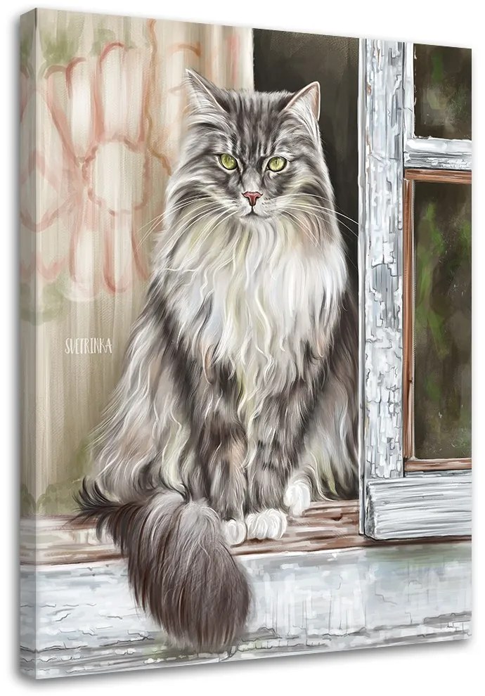Gario Vászonkép Vidéki macska az ablakpárkányon - Svetlana Gracheva Méret: 60 x 90 cm