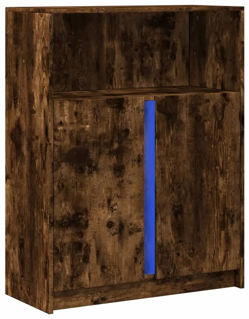 füstös tölgy szerelt fa tálalószekrény LED-del 77 x 34 x 100 cm