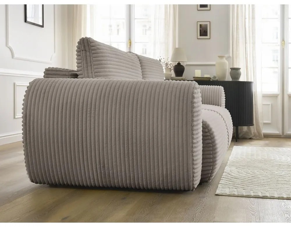 Világosszürkés bézs kordbársony kinyitható kanapé 257 cm Lucien – Bobochic Paris