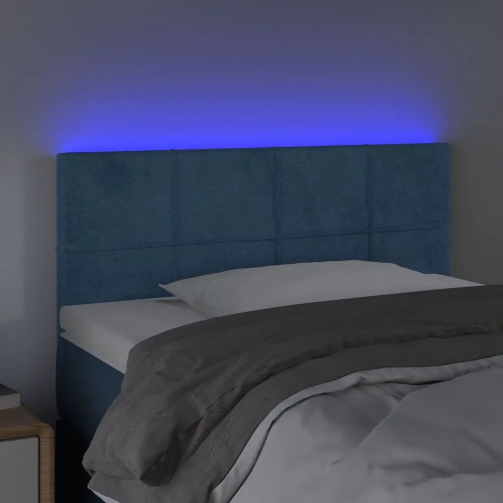 sötétkék bársony LED-es fejtámla 100x5x78/88 cm