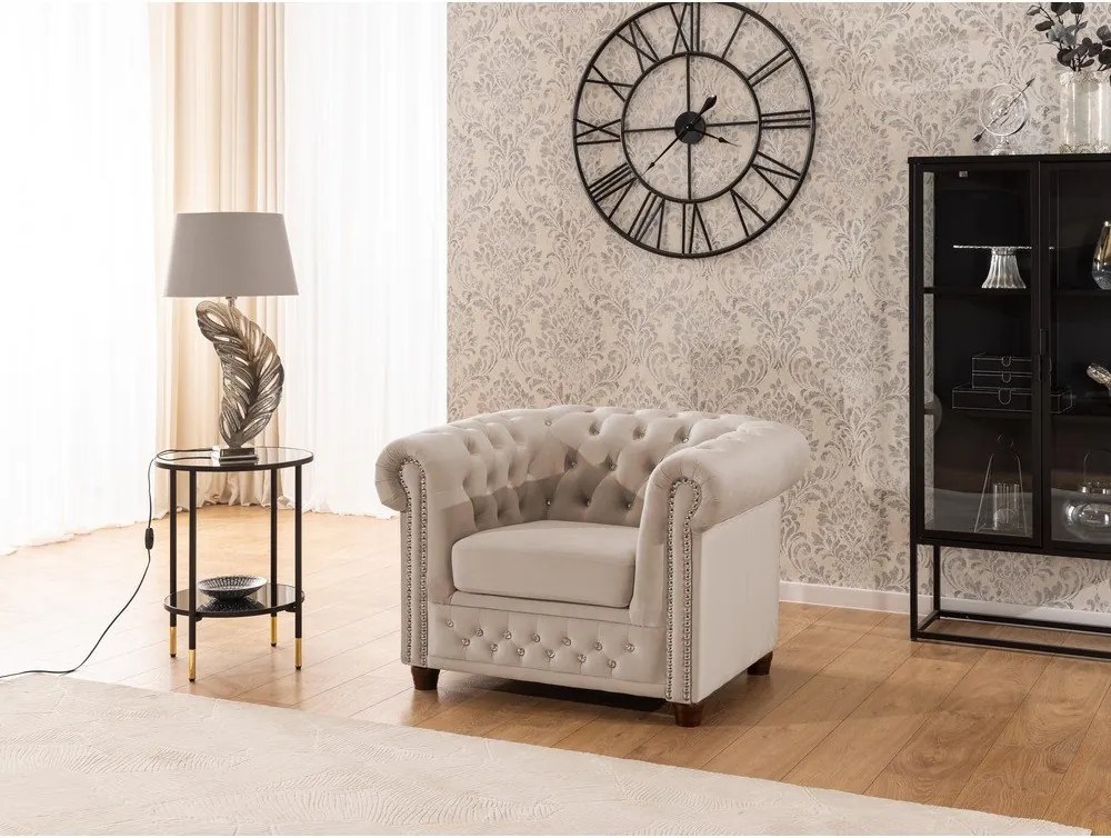 Bézs bársony chesterfield fotel York Blik – Ropez