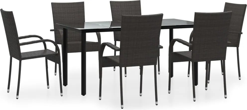 vidaXL 7 részes barna polyrattan kerti étkezőgarnitúra