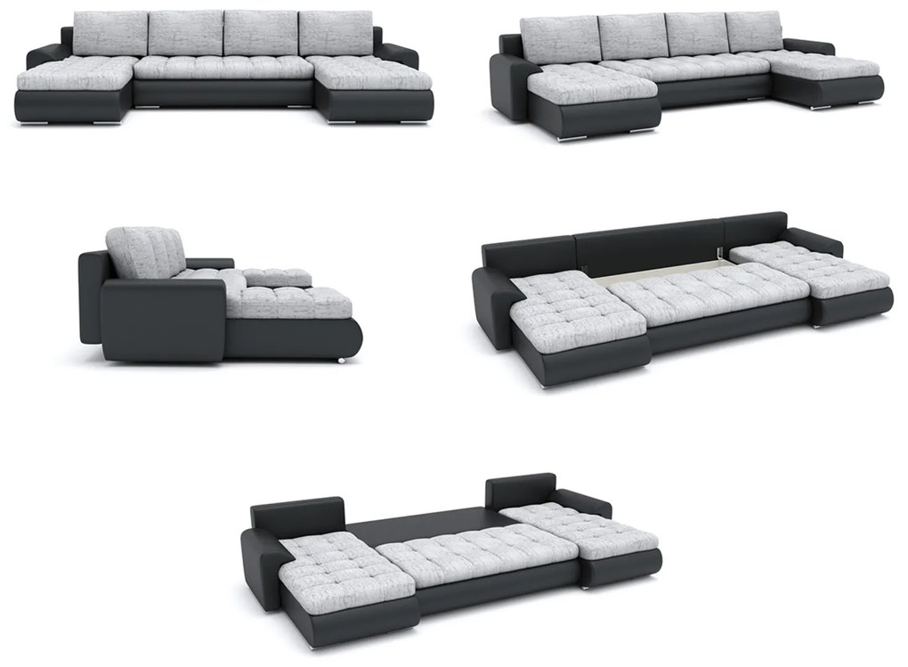 TOKIO III U alakú sarokkanapé Világosszürke / fekete ökobőr