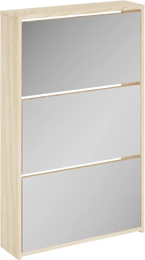 vidaXL 3 szintes tölgyfa cipőszekrény tükörrel 63 x 17 x 102,5 cm