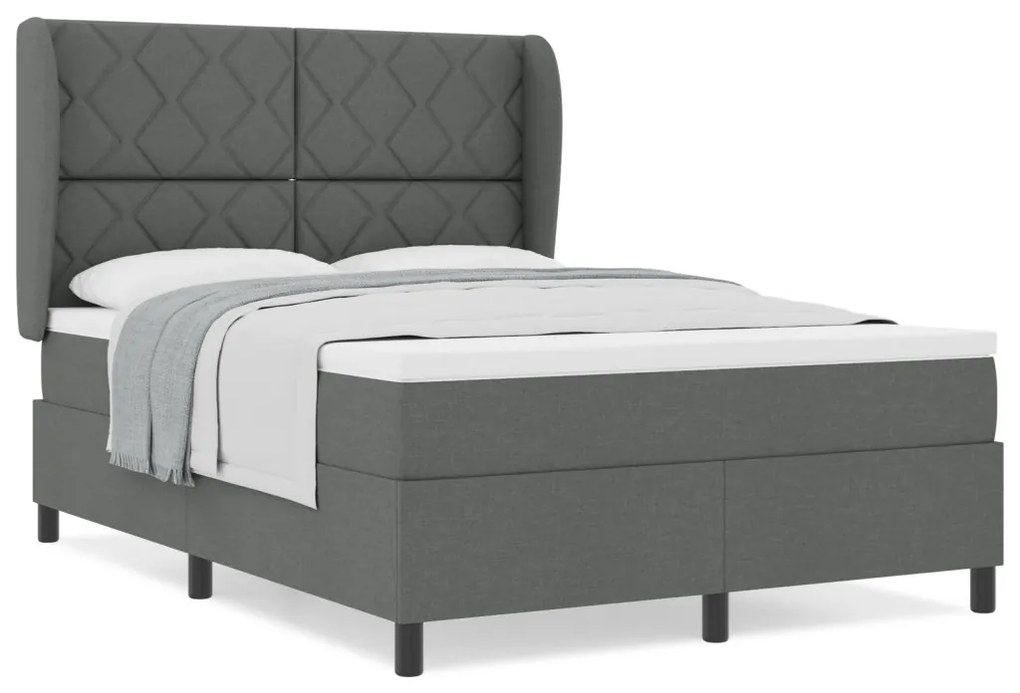 Boxspring Ágy Matracokkal - Sötétszürke, 140x190 cm, Szövet