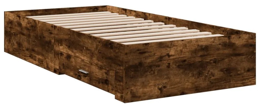füstös tölgy színű szerelt fa ágykeret fiókokkal 75x190 cm