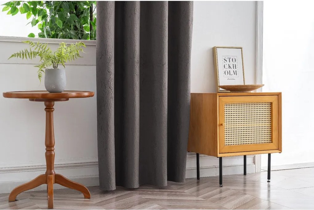 DUNES VELVET sötétítő függöny 140×250 cm, sötétszürke Felfüggesztés: Fém gyűrűk