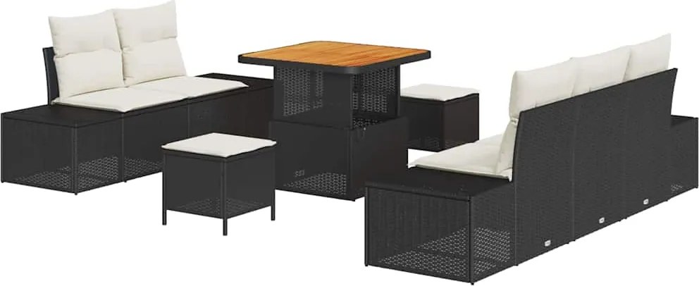 vidaXL Kerti Kanapé Szett párnával 8 pcs Fekete polirattan