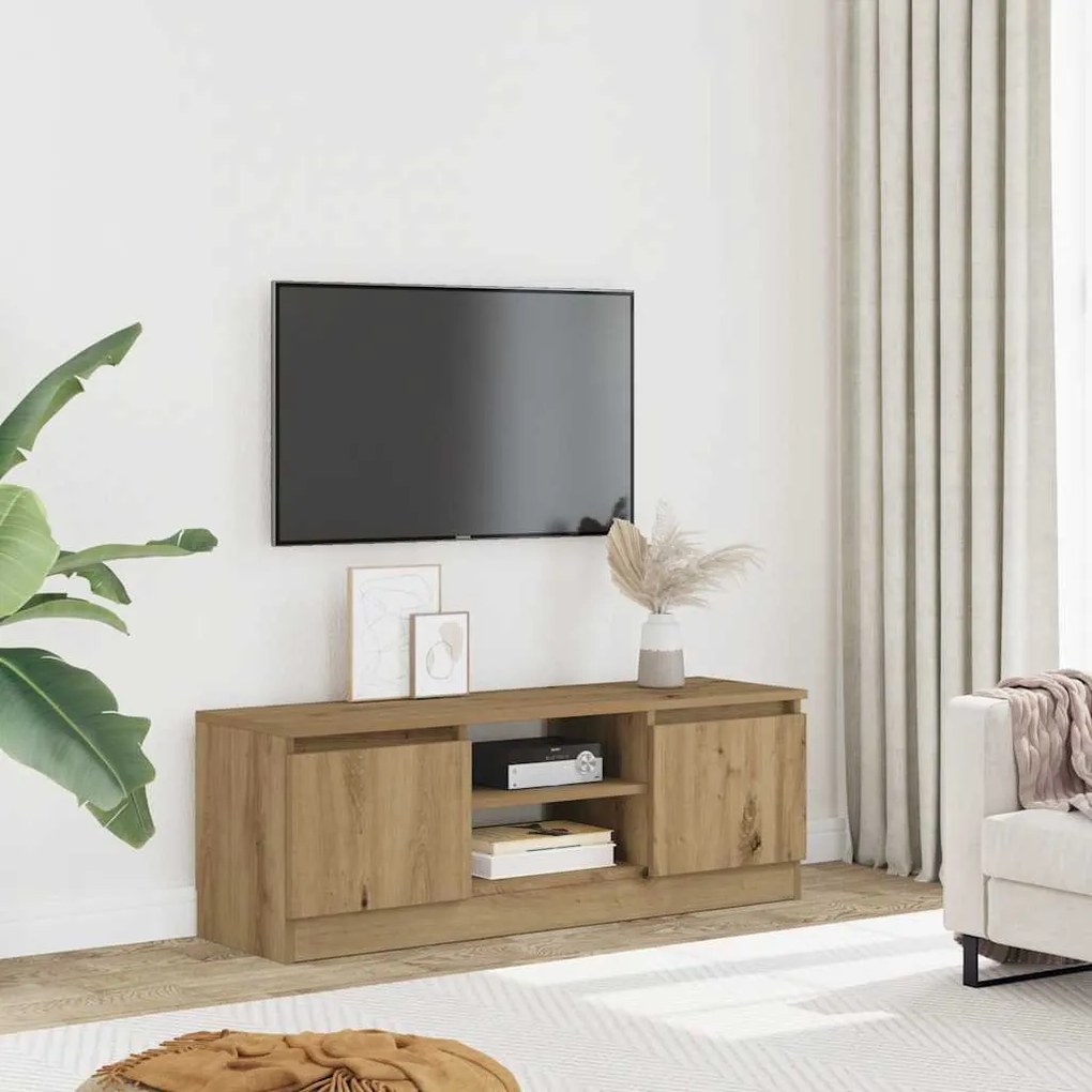 kézműves tölgy színű szerelt fa TV-szekrény 102x30x36 cm