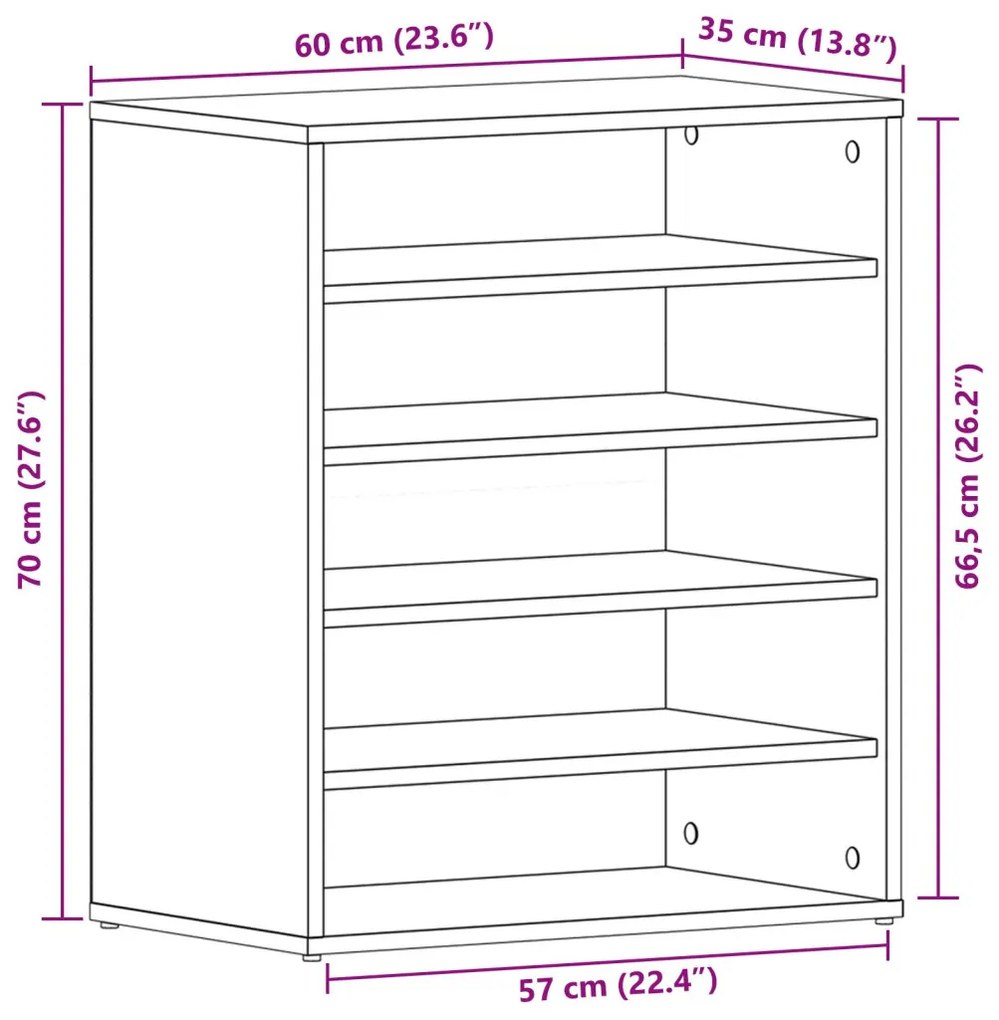 vidaXL Cipőszekrény Fekete Tölgy 60x35x70 cm Műanyag