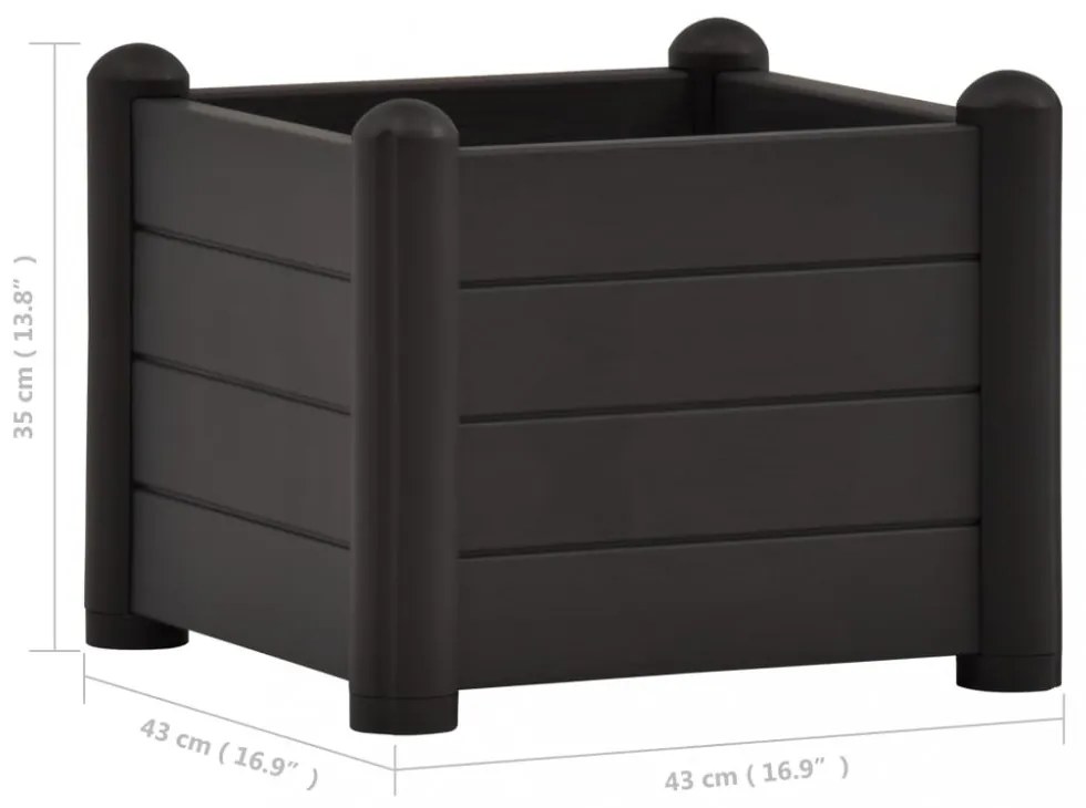 antracitszürje kerti PP magaságyás 43 x 43 x 35 cm