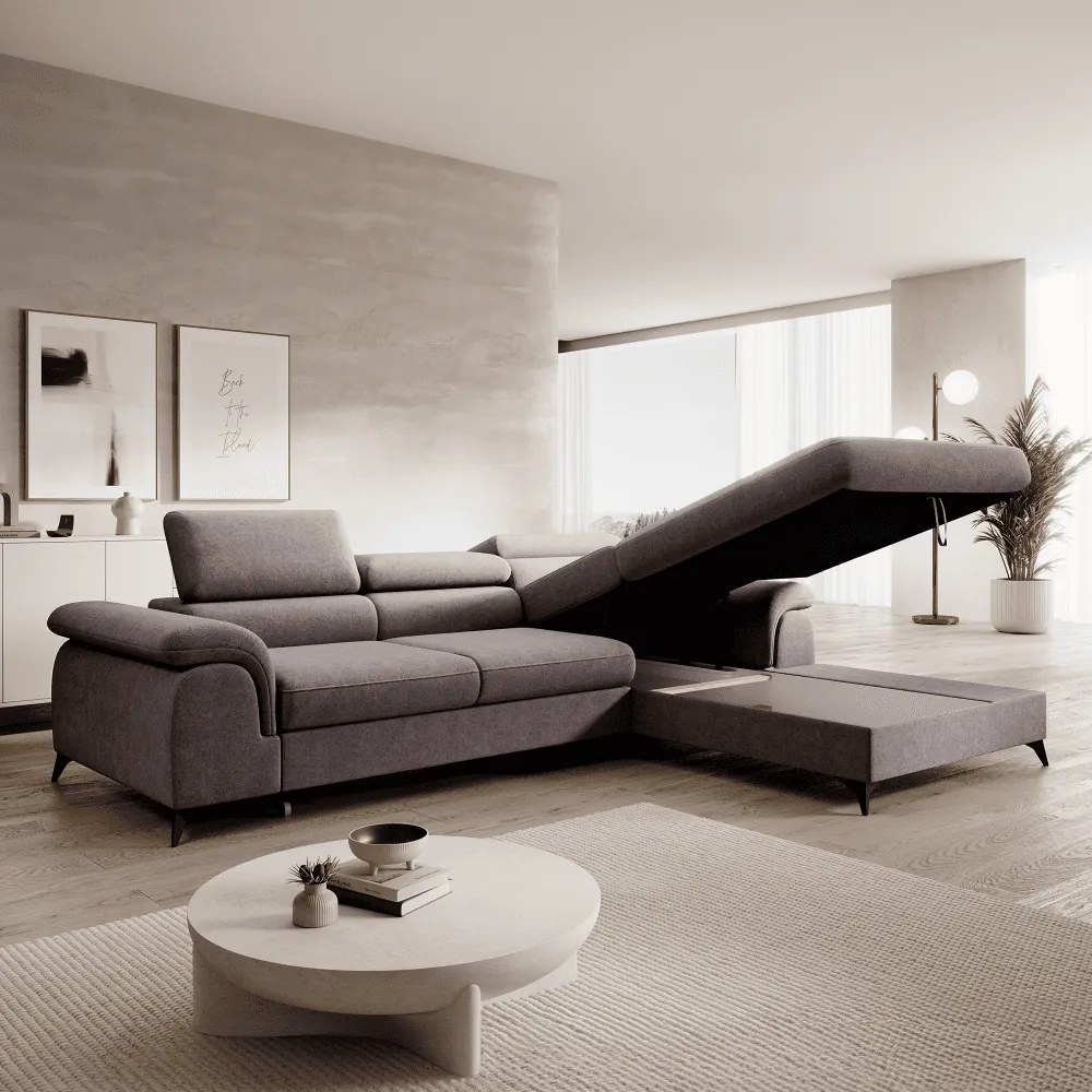 Kihúzható ülőgarnitúra, barna, jobbos, HORTY ROH