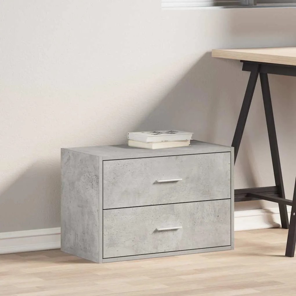 betonszürke szerelt fa szekrény 2 fiókkal 60 x 31 x 40 cm