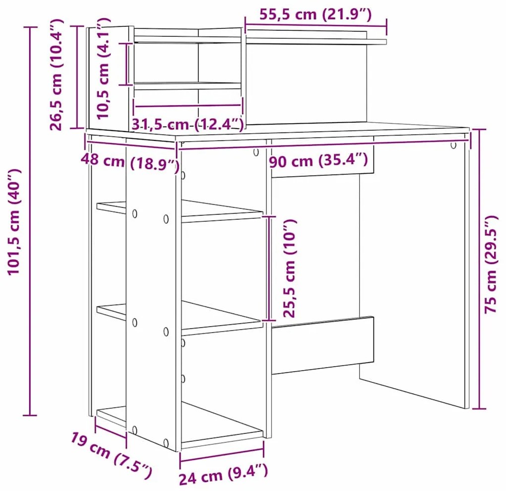 Íróasztal tárolóval polcokkal Fehér 90 x 48 x 101.5 cm Faanyag