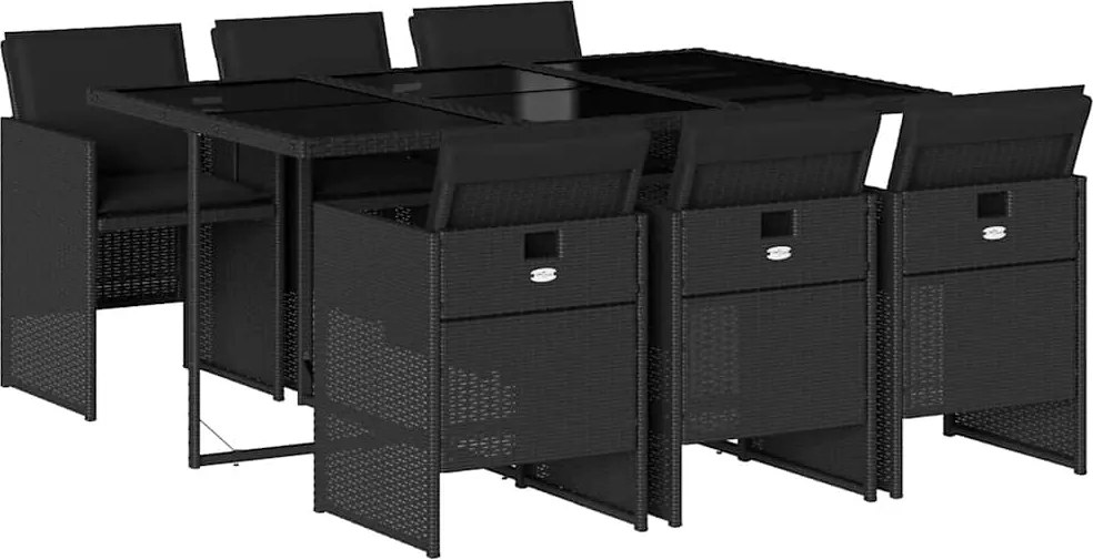 vidaXL 7 részes fekete polyrattan kerti étkezőgarnitúra párnával