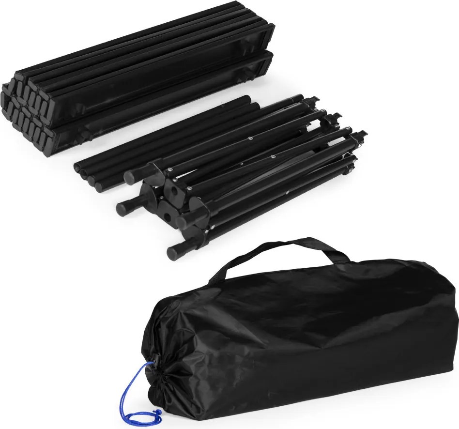Kerti asztal, MultiGarden XLP150-95-1, fekete, 95 × 55 cm, összecsukható, magasság: 49,5 cm, hordtáskával, csúszásgátló lábak, teherbírás: 20 kg