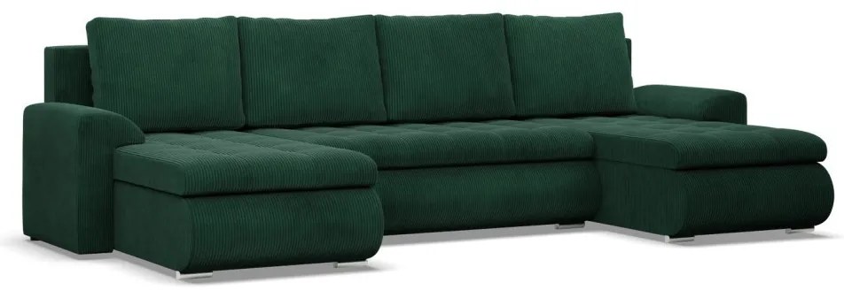 Tokio U alakú sarokkanapé, 3 ágyneműtartóval, kordbársony, univerzális oldal, zöld