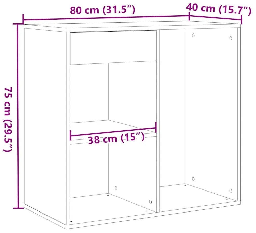 Kézműves tölgy színű szerelt fa pipereszekrény 80 x 40 x 75 cm