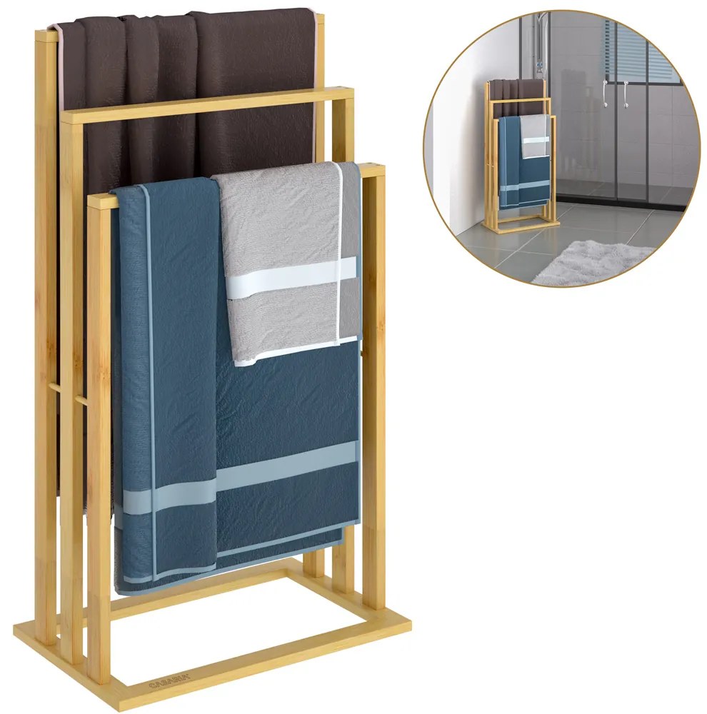 RUBBY bambusz törölközőtartó, 40x24x82cm, barna Casaria