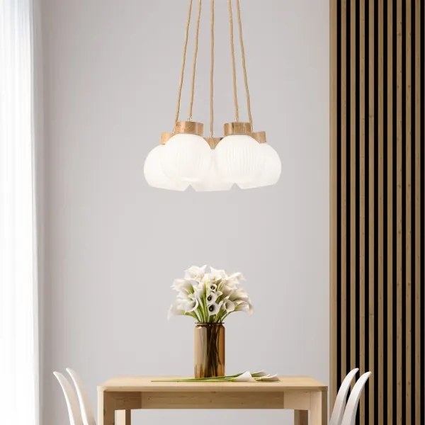 LOOMIS zsinóros csillár, 5×E27/15 W/230 V, 83 cm, bézs/tölgy